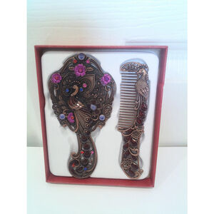 Vintage Peacock Shaped Mirror And Hair Brush Set Style E